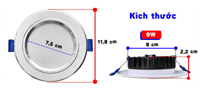 Kích thước đèn downlight viền kiểu 9W