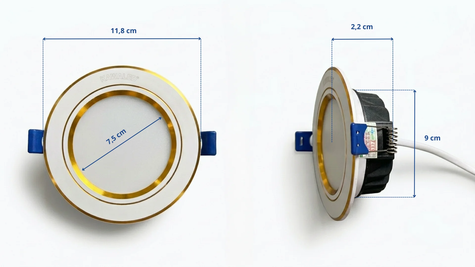 Kích thước đèn led âm trần DLA90 7W Kawaled