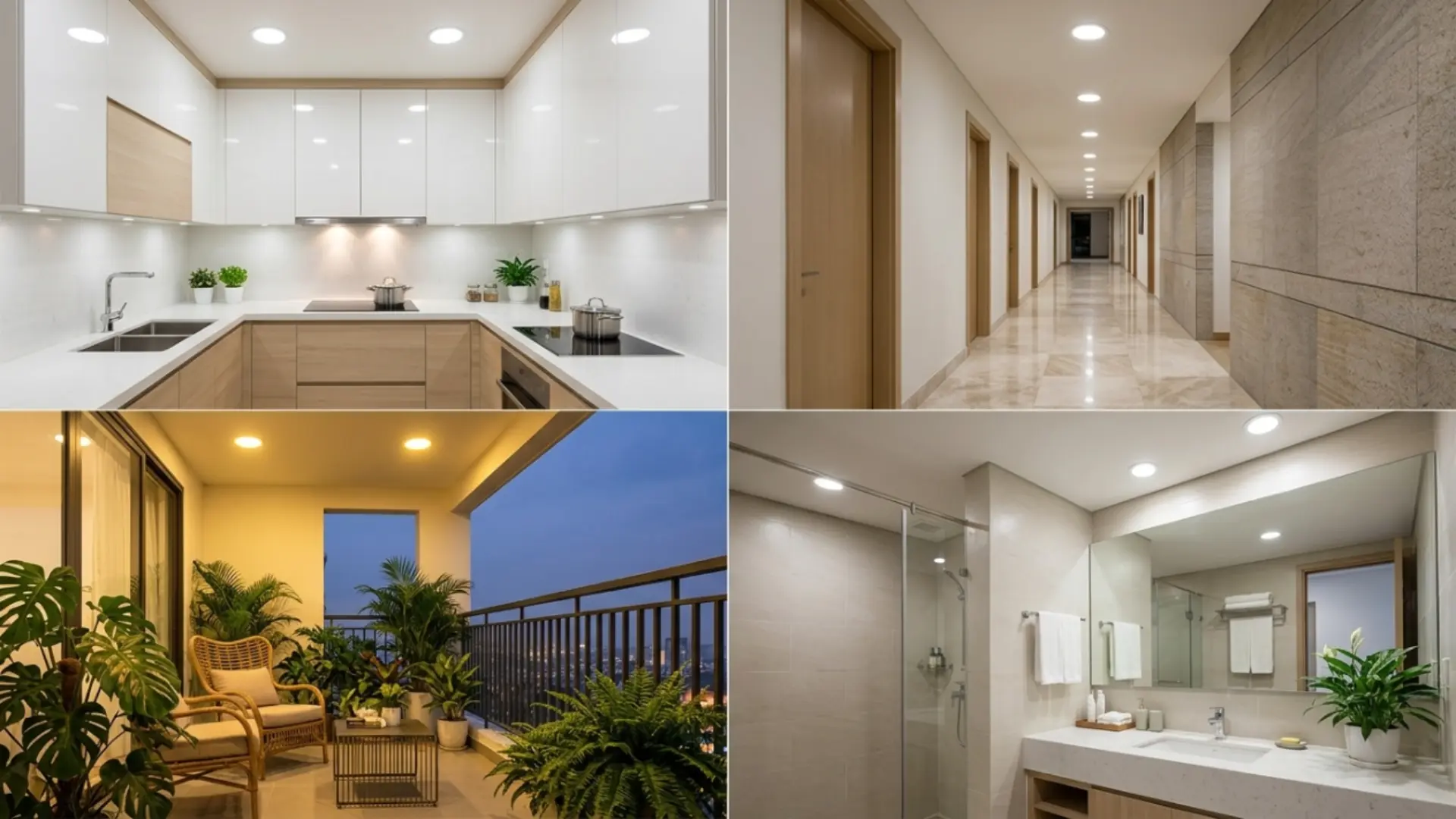 Ứng dụng đèn led âm trần trong bếp hành lang ban công và nhà vệ sinh