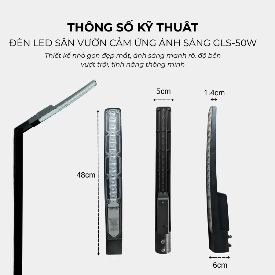 Đèn LED sân vườn GLS-50W cảm ứng ánh sáng, công suất lớn, bền bỉ ngoài trời