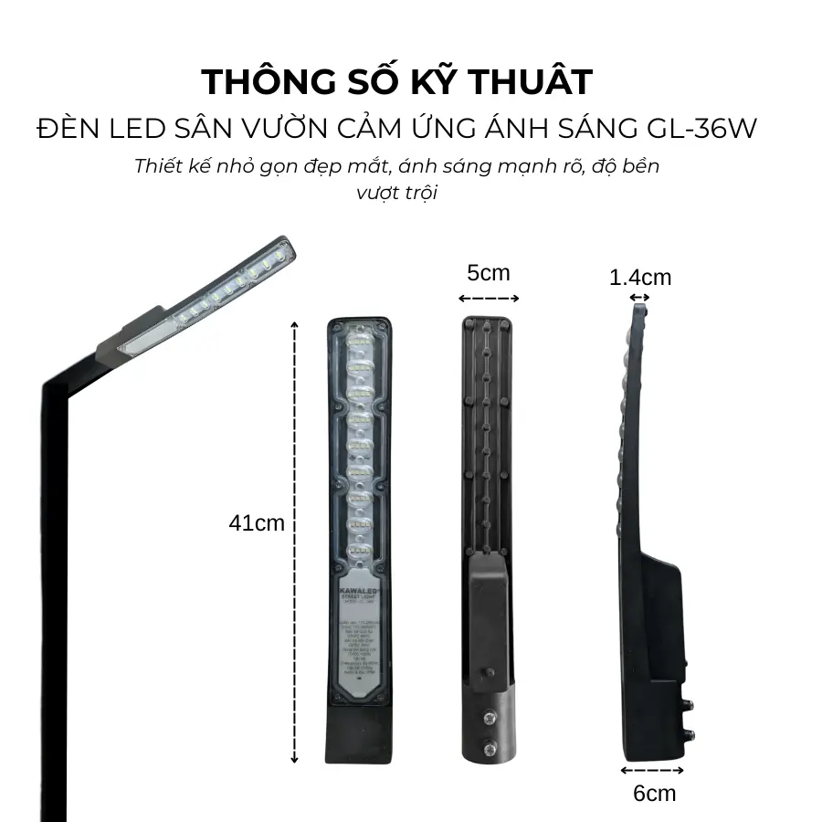 Đèn LED sân vườn GL-36W cảm ứng ánh sáng tự động bật tắt, công suất 36W
