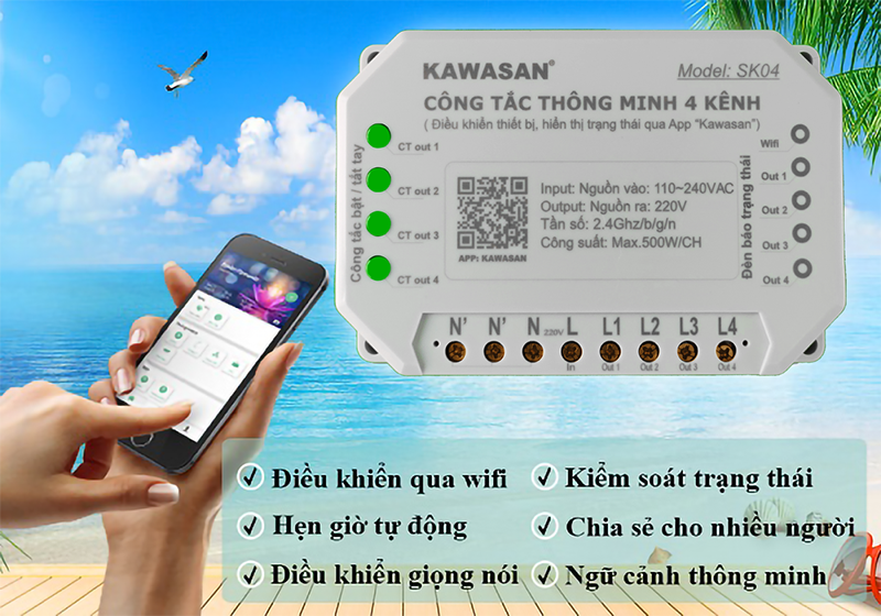 Công Tắc Wifi Thông Minh 4 Kênh SK04