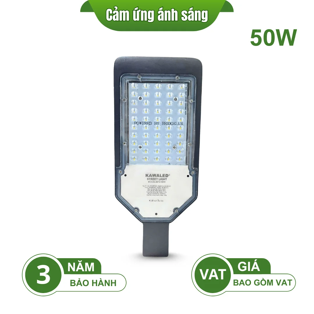 Đèn đường cảm ứng ánh sáng Kawaled 50W bảo hành 3 năm