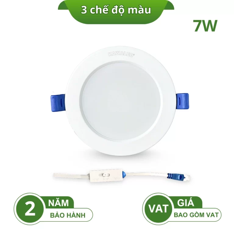 Đèn LED âm trần 7W 3 chế độ DL90-3M đổi màu bằng công tắc bật tắt