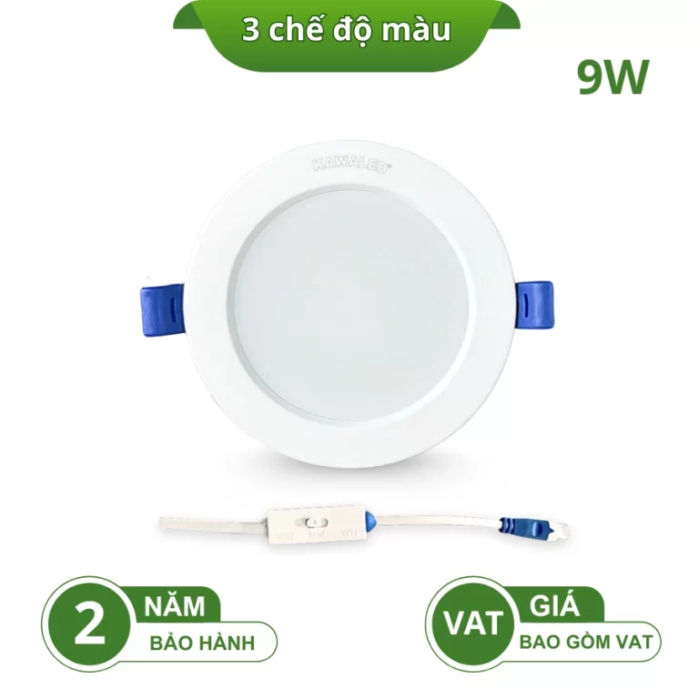 Đèn LED âm trần 9W đổi màu DL90 có công tắc gạt tiện lợi