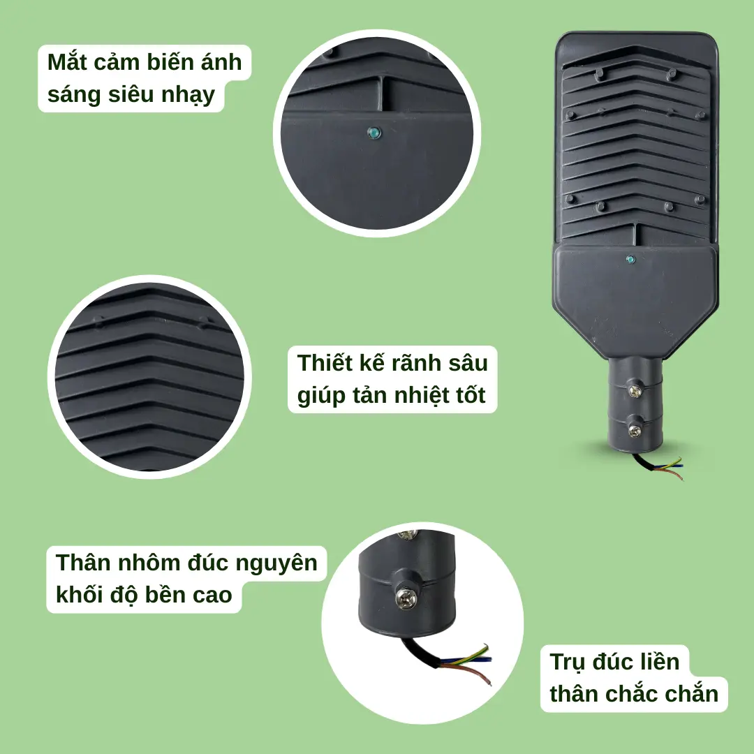 Mặt sau đèn đường cảm ứng ánh sáng với thiết kế tản nhiệt tốt