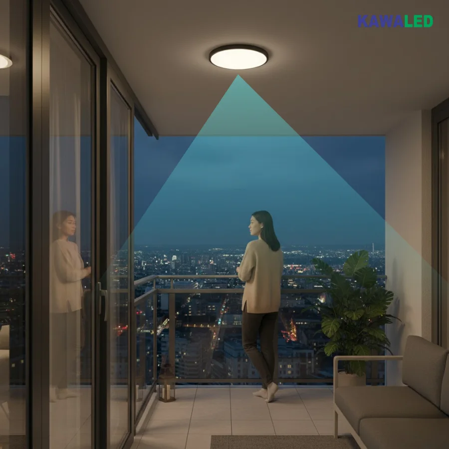 Đèn ốp trần cảm ứng Kawasan lắp đặt ngoài ban công
