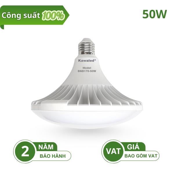 đèn LED UFO 50W Kawaled chính hãng, mẫu BND170, bảo hành 2 năm