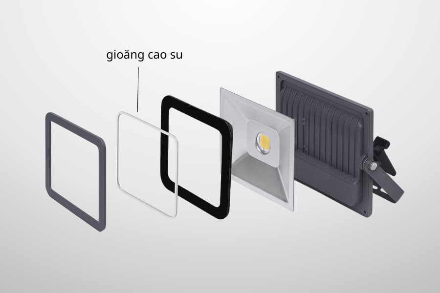 Hình ảnh cấu tạo các bộ phận chính của đèn pha LED ngoài trời