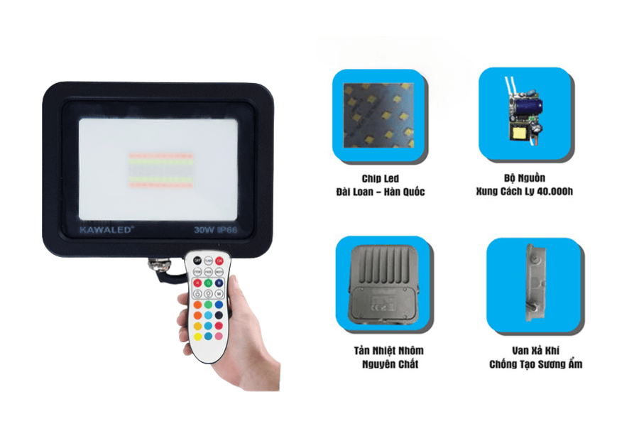 Đèn pha LED đổi màu 7 màu có remote điều khiển