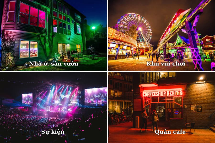  Ứng dụng đèn pha LED đổi màu trong nhà ở, sự kiện, cafe và khu vui chơi