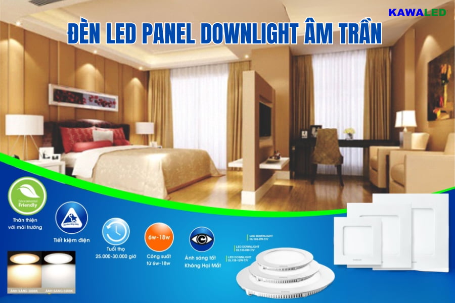 Đèn LED âm trần ánh sáng dịu nhẹ cho phòng ngủ