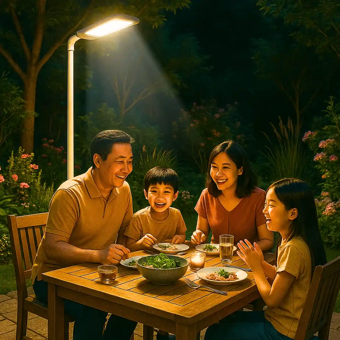 Bóng đèn tự bật tắt chiếu sáng bàn ăn ngoài trời