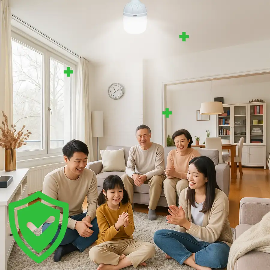 Gia đình sử dụng đèn LED bulb trụ Kawaled chống nhiễu điện từ EMC