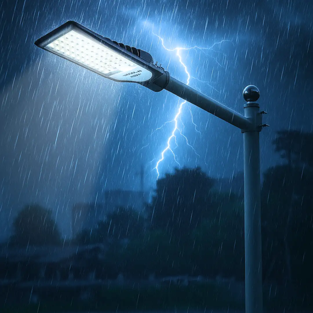 Đèn đường LED chống nước IP66 vẫn sáng trong mưa giông
