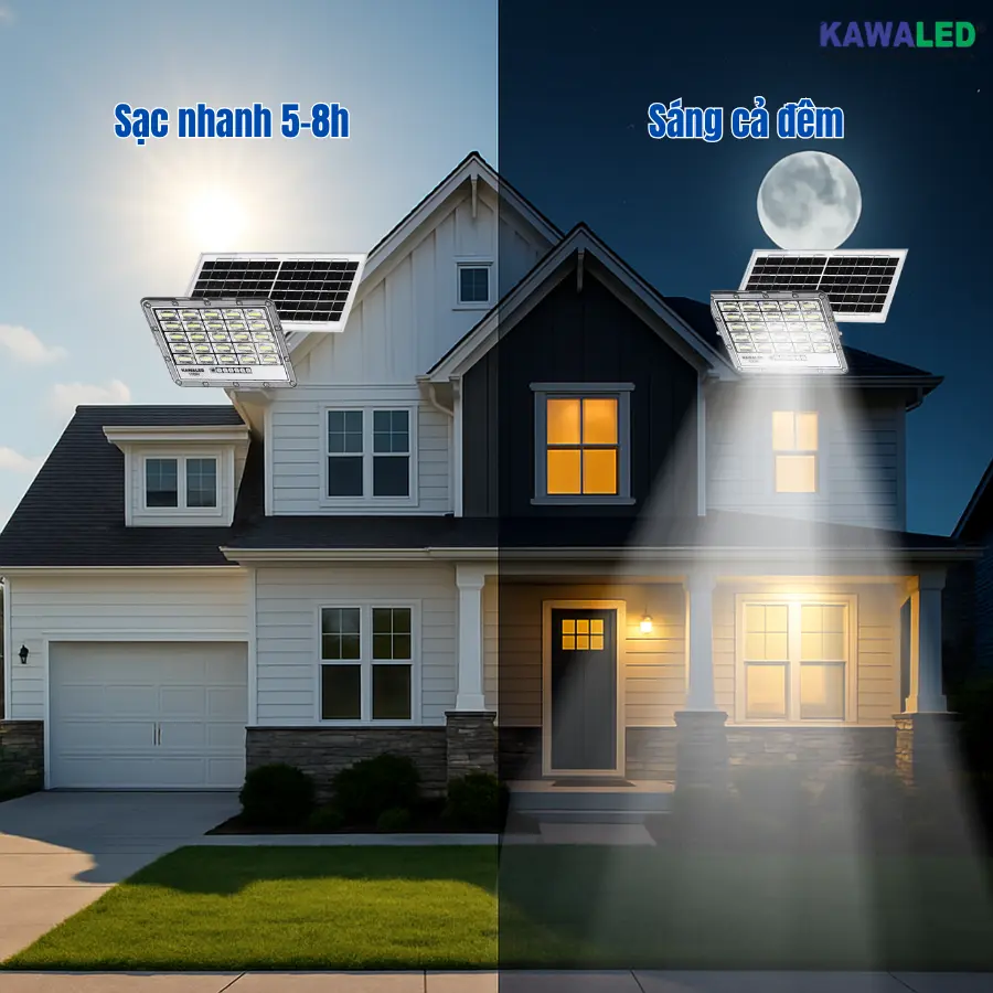 Đèn pha năng lượng mặt trời SL1 sạc nhanh ban ngày, chiếu sáng cả đêm