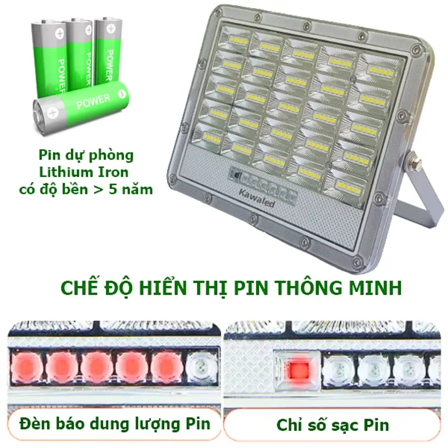 Đèn SL1 có pin dự phòng và đèn báo pin thông minh