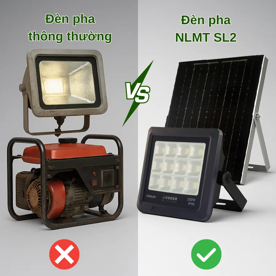 So sánh đèn pha truyền thống và đèn năng lượng mặt trời SL2 cho tàu biển
