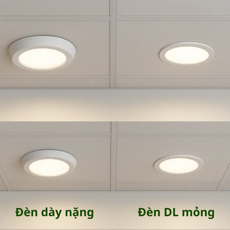 Đèn led âm trần quá dày gây mất thẩm mỹ trần panel