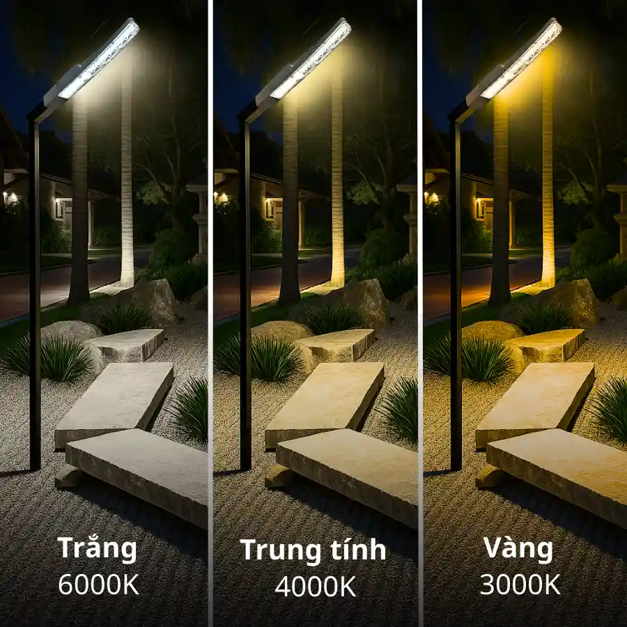 3 màu ánh sáng của đèn LED sân vườn GLS-24W: trắng, trung tính, vàng