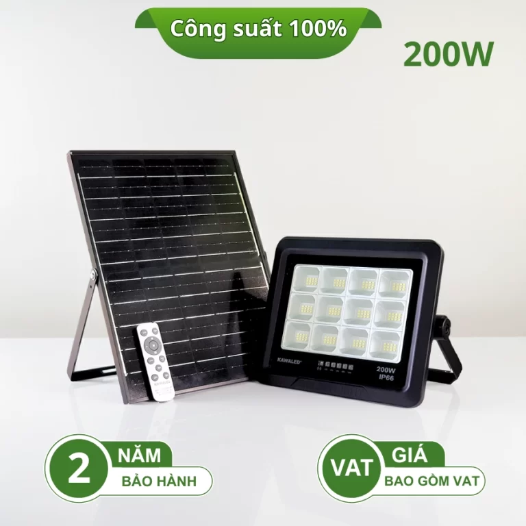 Đèn pha năng lượng mặt trời 200W kèm tấm pin công suất lớn và remote