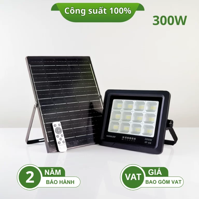 Đèn pha năng lượng mặt trời 300W kèm tấm pin lớn và remote điều khiển