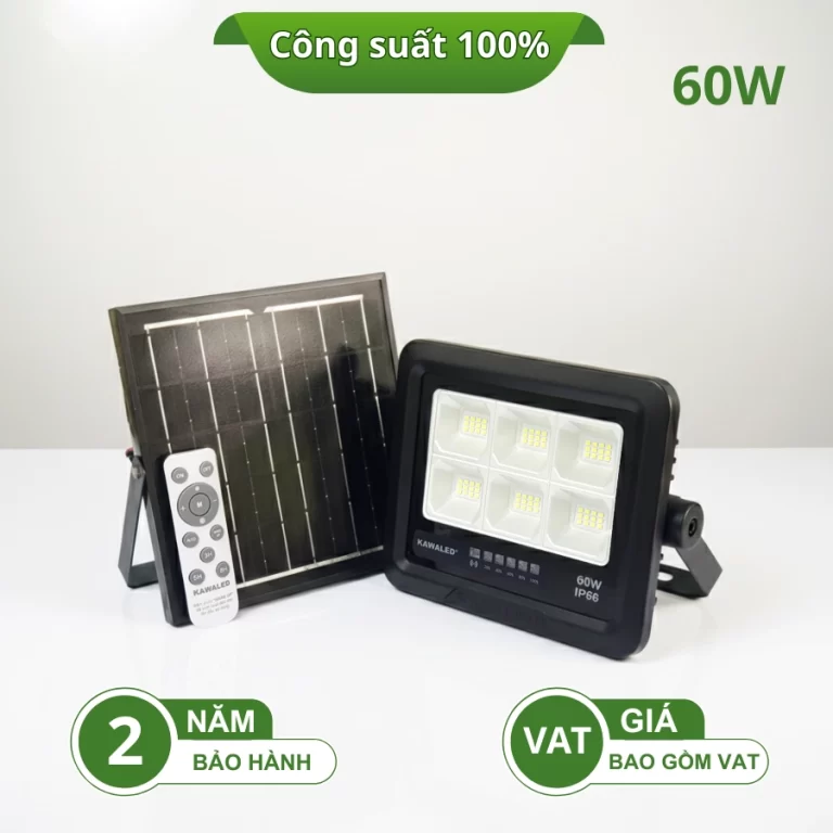 Đèn pha năng lượng mặt trời 60W kèm tấm pin và remote