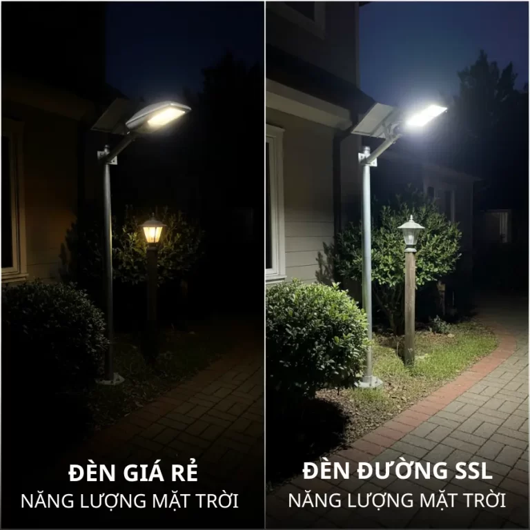 So sánh ánh sáng đèn năng lượng mặt trời giá rẻ và đèn đường SSL Kawaled 100W, chiếu sáng rõ nét hơn.