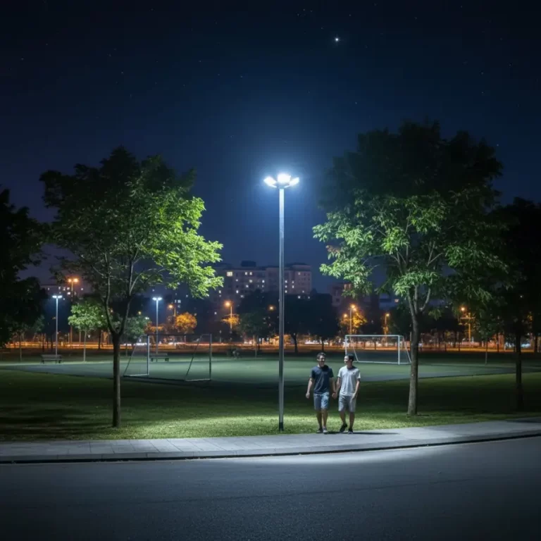 Đèn năng lượng mặt trời Kawaled LED-U600W chiếu sáng công viên ban đêm.