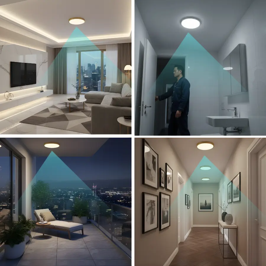 đèn ốp trần cảm ứng vi sóng dùng cho phòng khách, ban công, hành lang