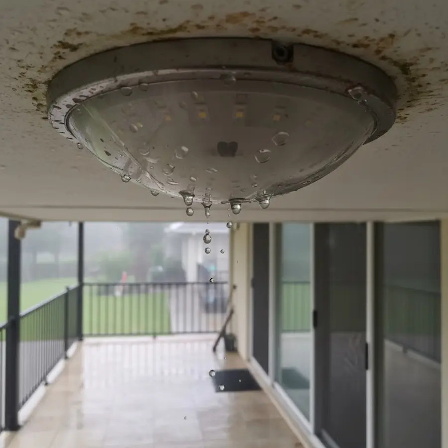 đèn ốp trần ngoài trời bị thấm nước, đèn không đạt chuẩn IP65