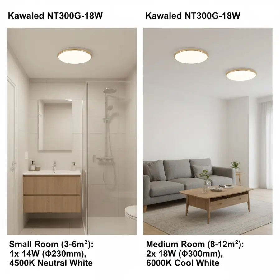 Hướng dẫn chọn công suất và số lượng đèn LED ốp trần Kawaled phù hợp diện tích phòng từ 3–12m² để có ánh sáng đều.