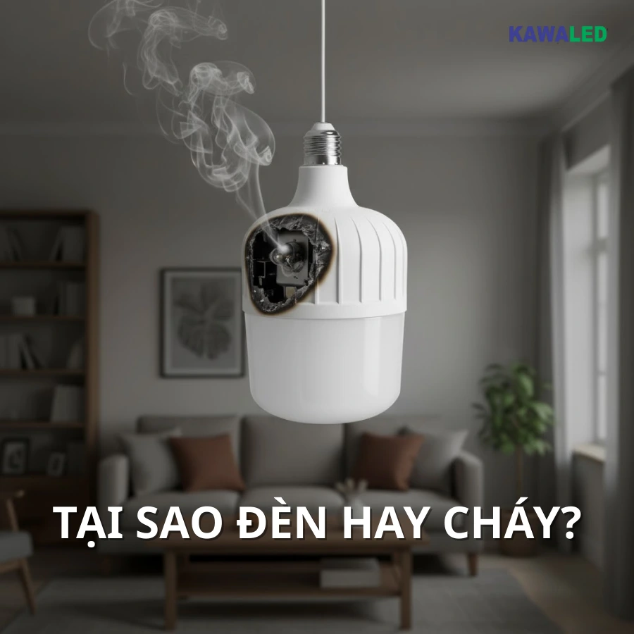 Bóng đèn LED bị cháy do nhiệt tích tụ và linh kiện kém chất lượng.