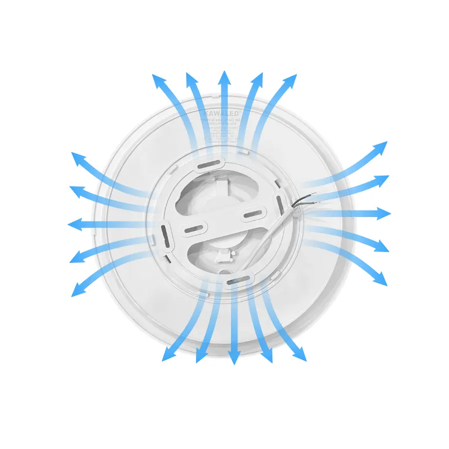 Thiết kế tản nhiệt thông minh giúp đèn LED ốp trần Kawaled thoát nhiệt nhanh, giữ đèn luôn mát và tăng tuổi thọ sử dụng.