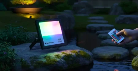 Đèn pha FL-RGB2 đổi màu chiếu sáng hồ cá với mức tiêu thụ điện thấp.