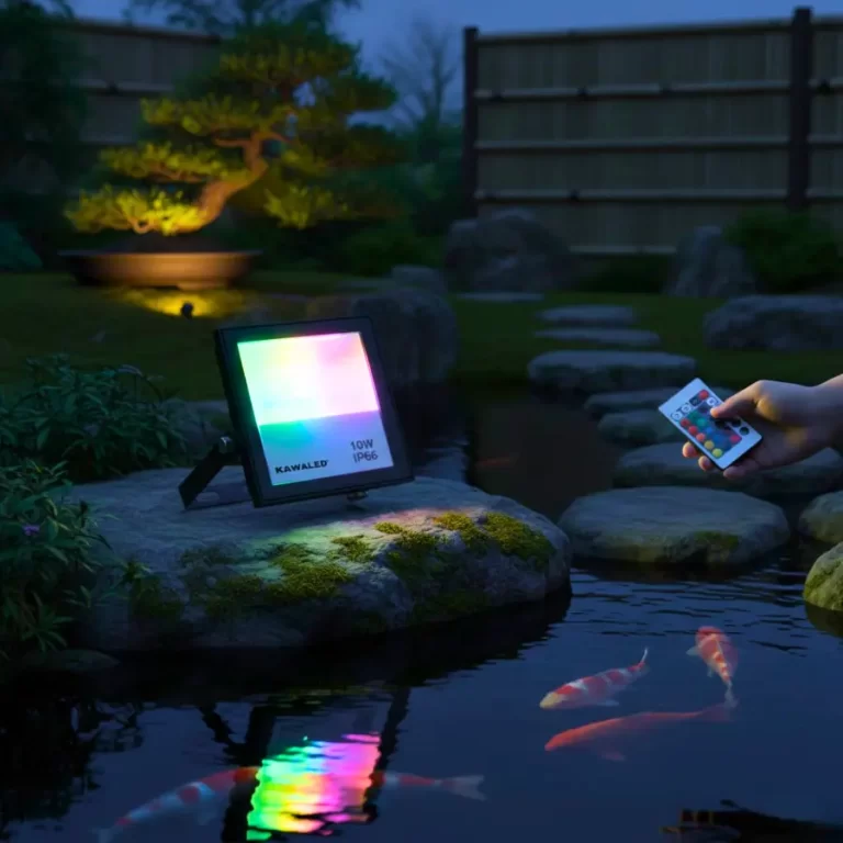 Đèn pha FL-RGB2 đổi màu chiếu sáng hồ cá với mức tiêu thụ điện thấp.