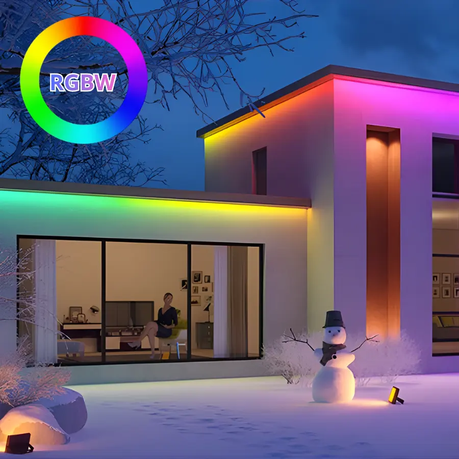 Đèn LED RGBW trang trí ngoại thất với ánh sáng trắng tinh khiết và màu sắc đa dạng.