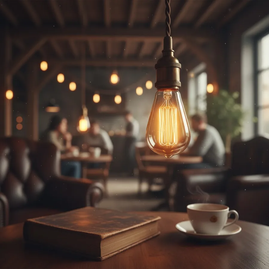 bóng edison vintage ánh vàng trang trí quán cafe