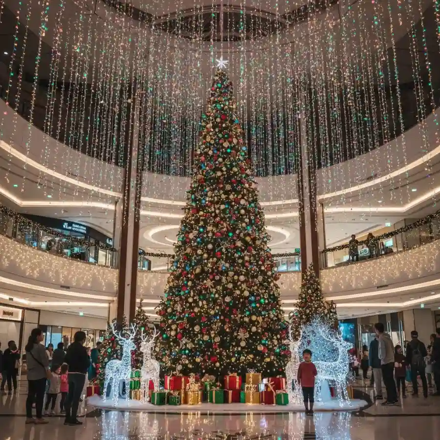 bóng led mini trang trí giáng sinh như trung tâm thương mại