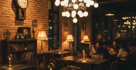 đèn led tròn vàng ấm decor quán cafe vintage retro