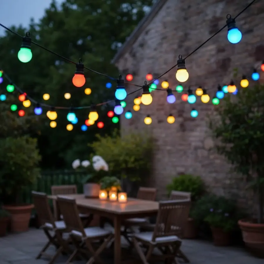 đèn trang trí quán cafe ngoài trời bóng đèn led tròn nhỏ nhiều màu