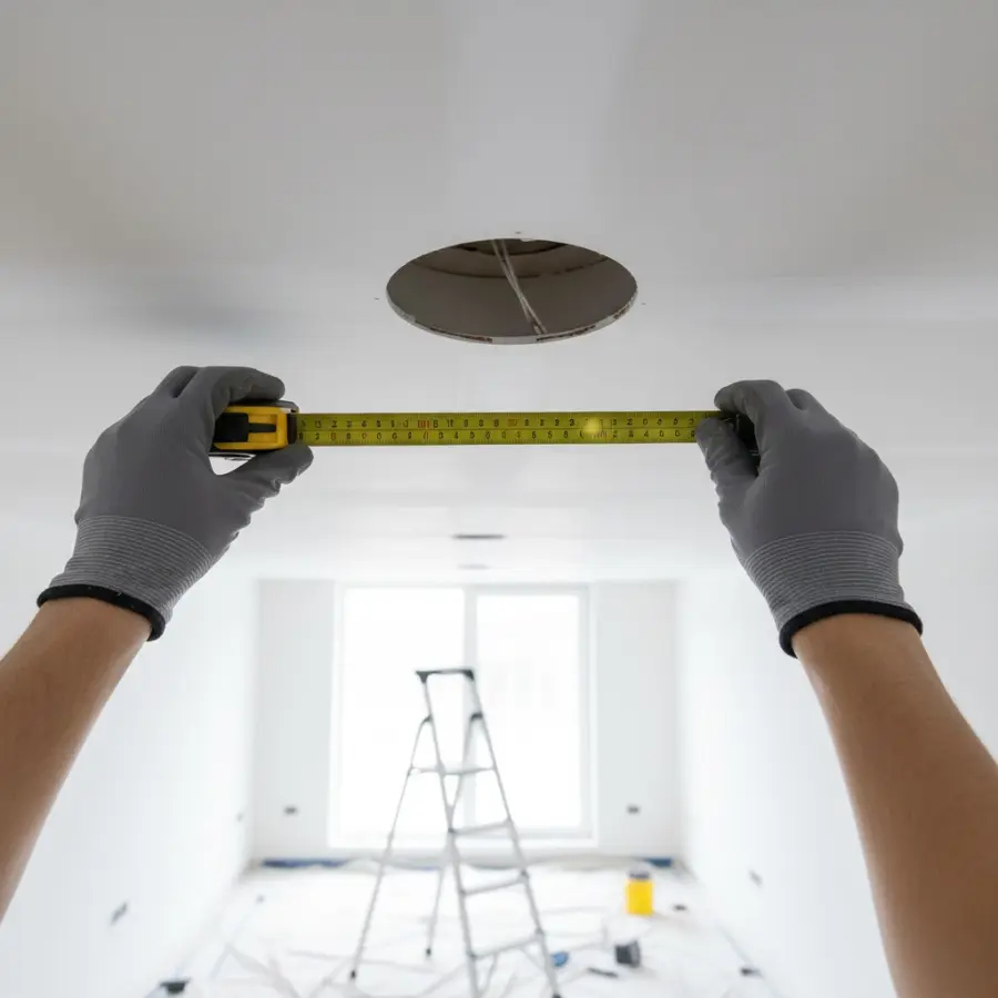 Đo kích thước lỗ khoét đèn âm trần trước khi thay đèn LED trần