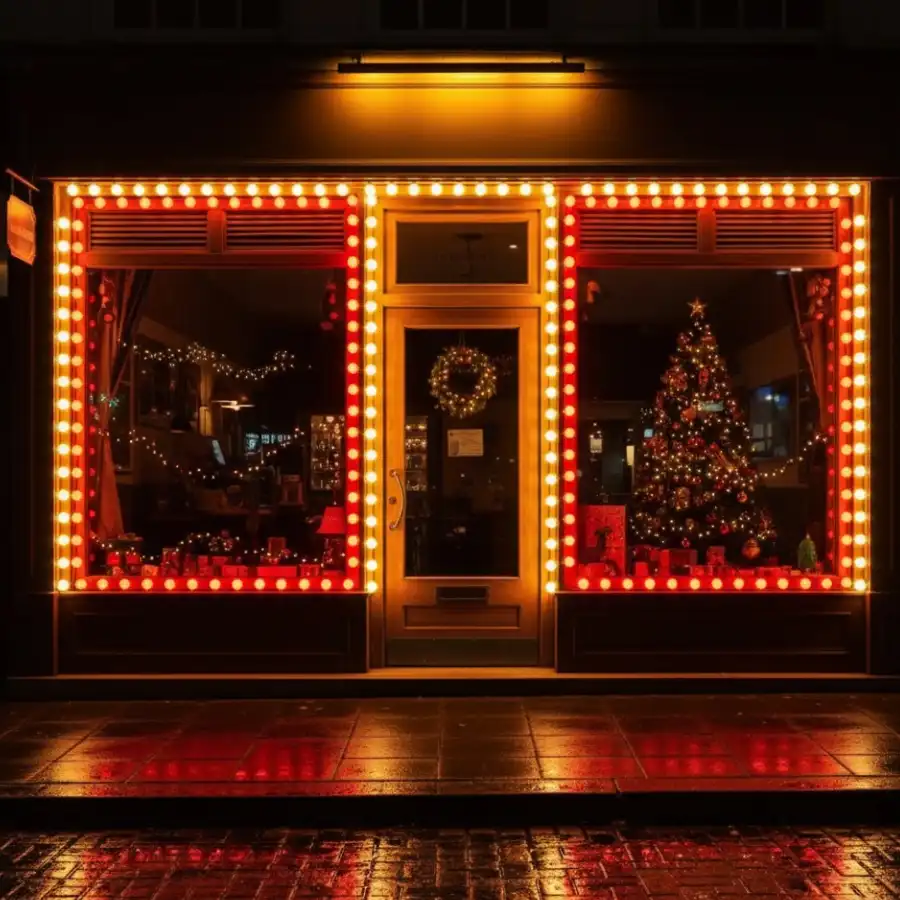 đèn led mini vàng đỏ trang trí mặt tiền noel