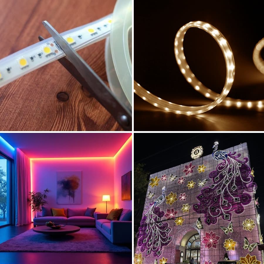 Cắt nối đèn LED dây 5050 đổi màu 220V tại điểm đánh dấu