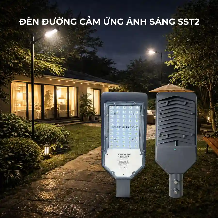 Đèn đường LED cảm ứng ánh sáng SST2 Kawaled lắp cho sân vườn và lối đi