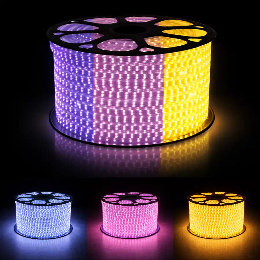 Đèn LED dây 3 chế độ màu 220V FL-2835-3CĐ đổi màu xanh dương vàng tím, 2 hàng bóng, ánh sáng đều