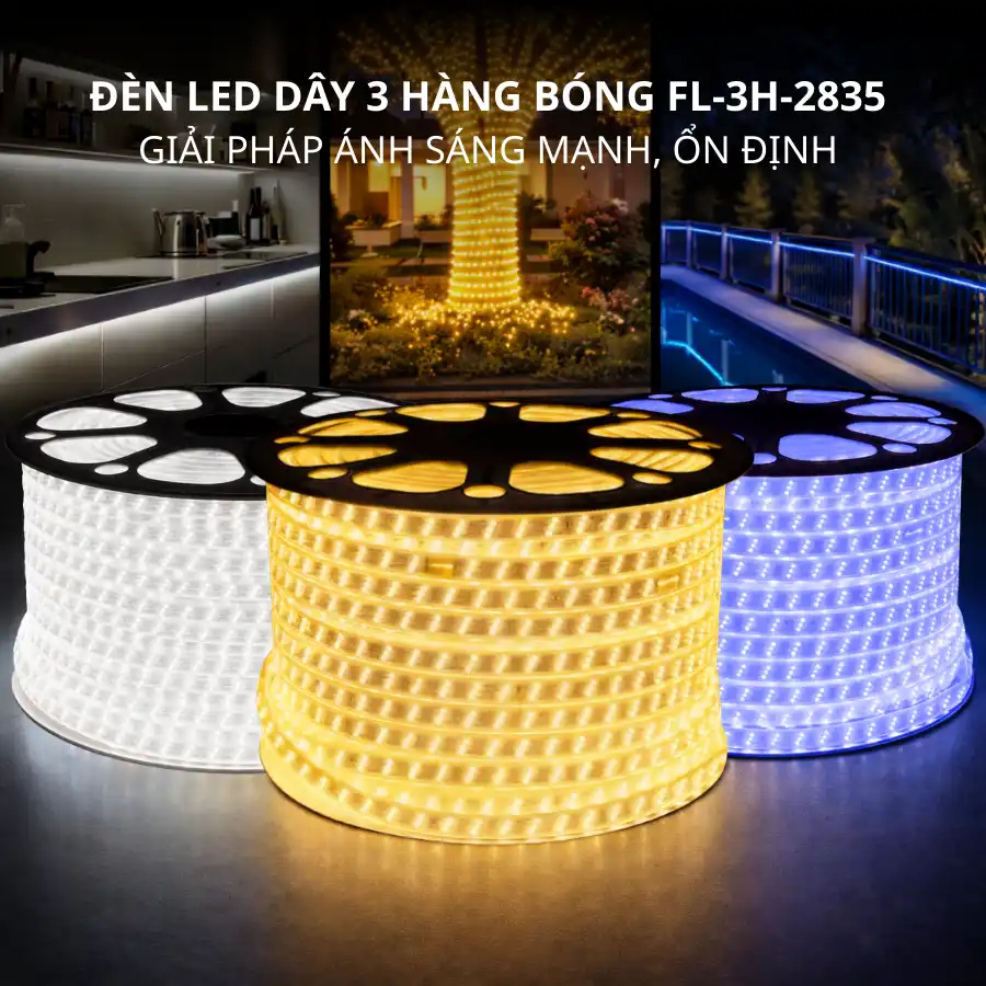 Đèn LED dây 3 hàng bóng 220V FL-3H-2835 chiếu sáng mạnh, ổn định