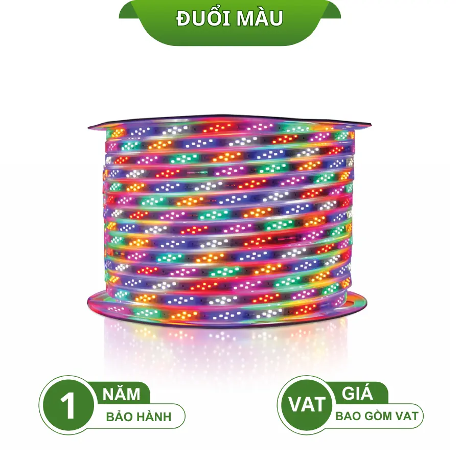 Đèn LED dây chạy đuổi 3 hàng bóng 3030 220V đổi màu RGB cuộn lớn