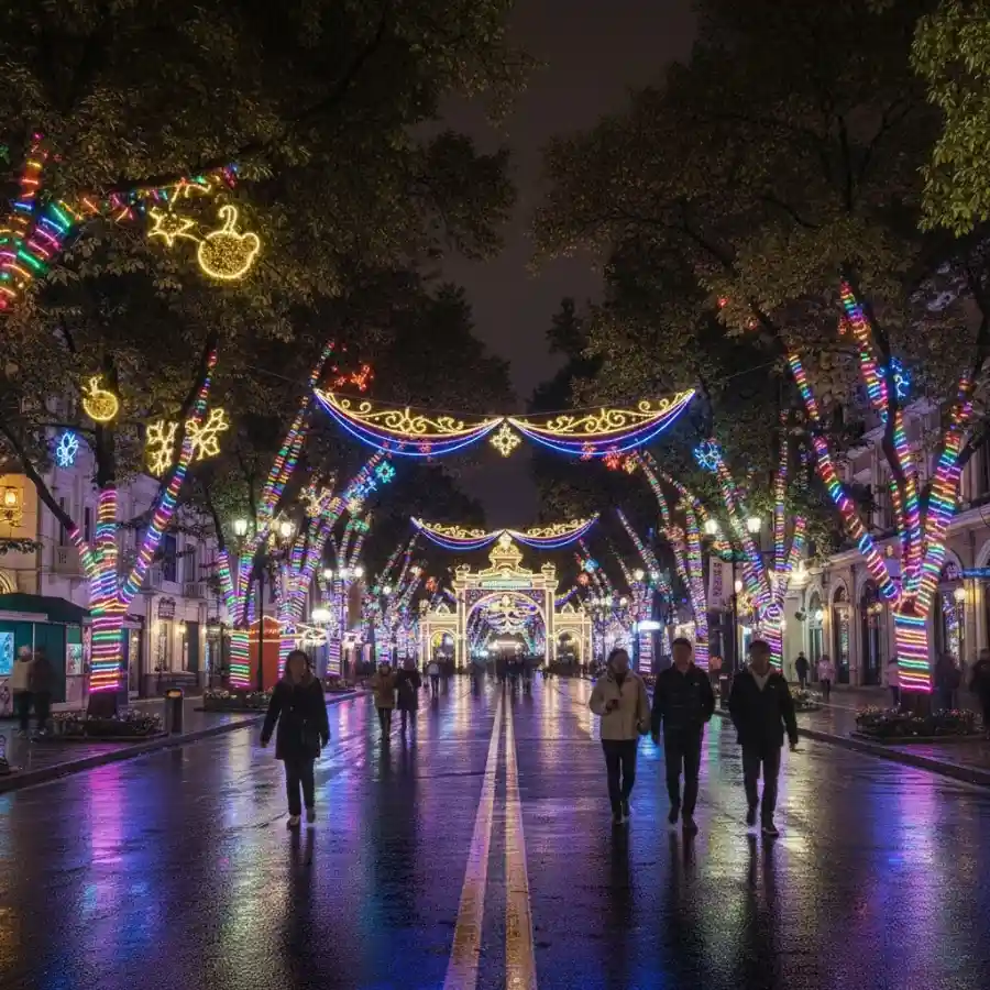 Đèn LED dây chạy đuổi trang trí lễ hội và phố đi bộ ban đêm