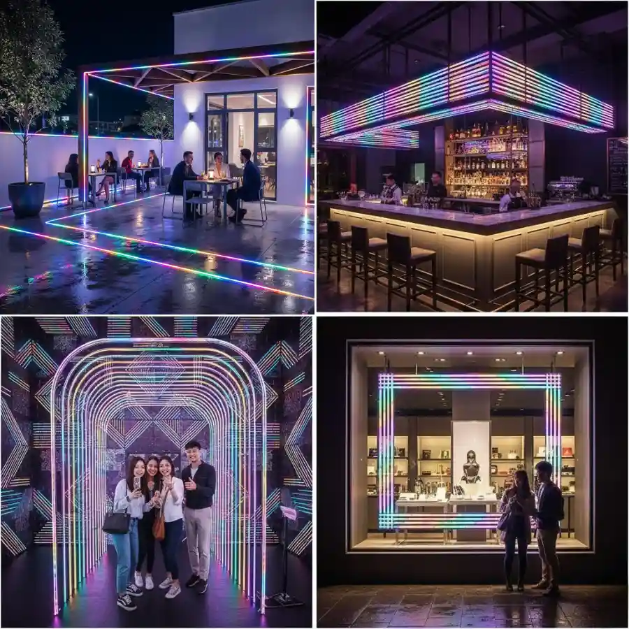 Đèn LED dây chạy đuổi RGB trang trí quán café và không gian thương mại